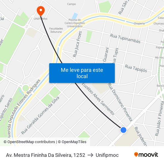 Av. Mestra Fininha Da Silveira, 1252 to Unifipmoc map