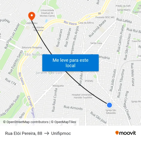 Rua Elói Pereira, 88 to Unifipmoc map