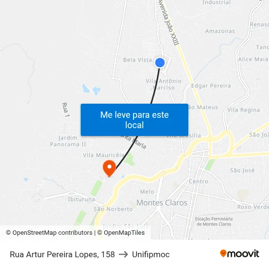 Rua Artur Pereira Lopes, 158 to Unifipmoc map