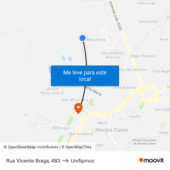 Rua Antônio Lopes Da Silva, 823 to Unifipmoc map