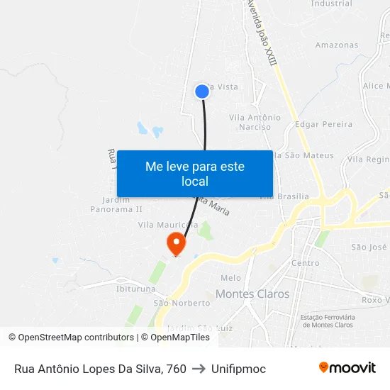 Rua Antônio Lopes Da Silva, 760 to Unifipmoc map