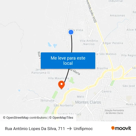 Rua Antônio Lopes Da Silva, 711 to Unifipmoc map