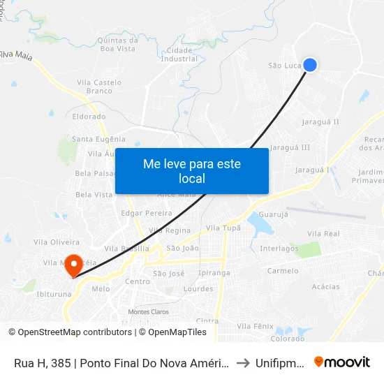 Rua H, 385 | Ponto Final Do Nova América to Unifipmoc map