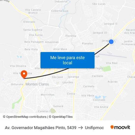 Av. Governador Magalhães Pinto, 5439 to Unifipmoc map
