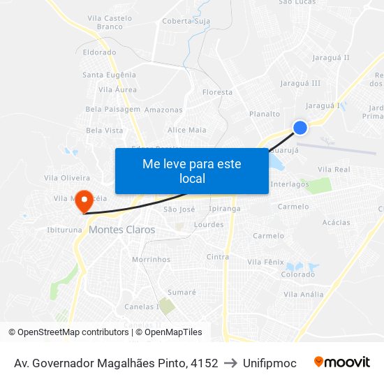 Av. Governador Magalhães Pinto, 4152 to Unifipmoc map