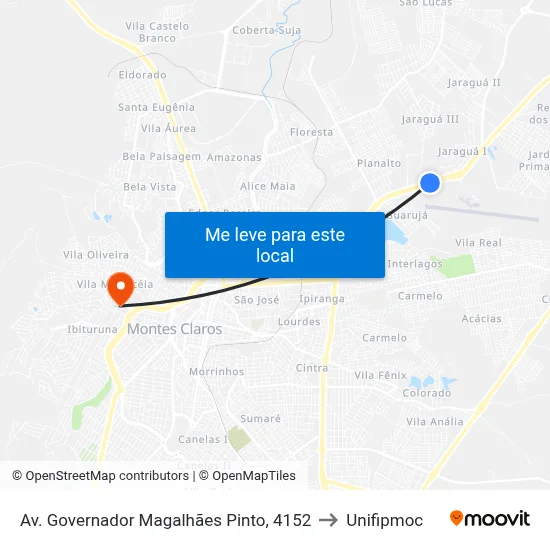 Av. Governador Magalhães Pinto, 4152 to Unifipmoc map
