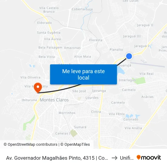 Av. Governador Magalhães Pinto, 4315 | Coteminas/Cidade Administrativa to Unifipmoc map