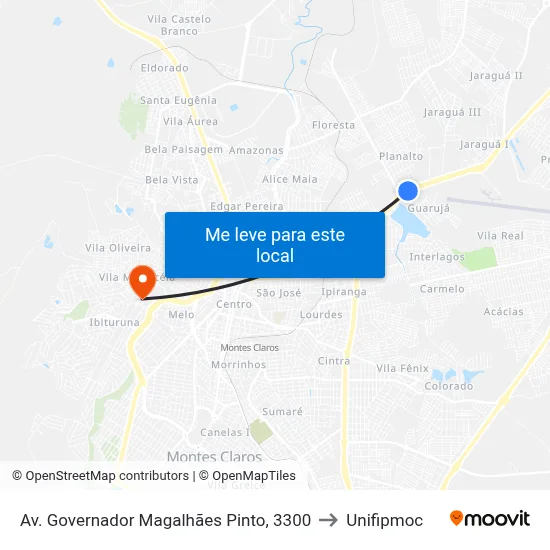 Av. Governador Magalhães Pinto, 3300 to Unifipmoc map