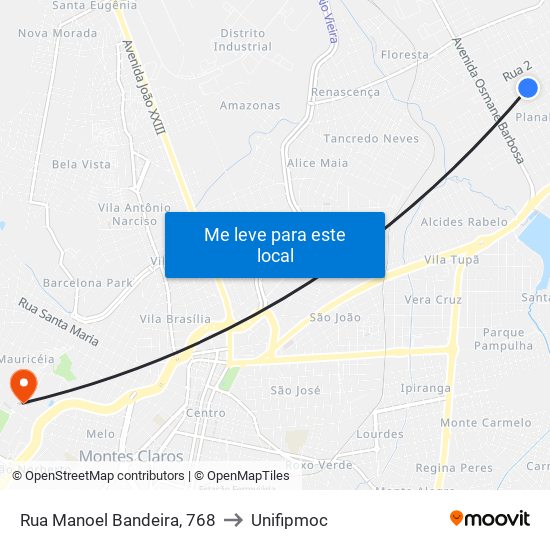 Rua Manoel Bandeira, 768 to Unifipmoc map