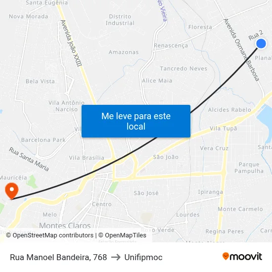 Rua Manoel Bandeira, 768 to Unifipmoc map