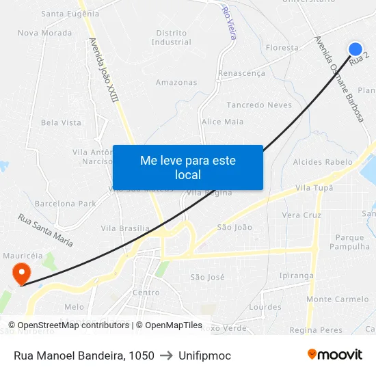 Rua Manoel Bandeira, 1050 to Unifipmoc map