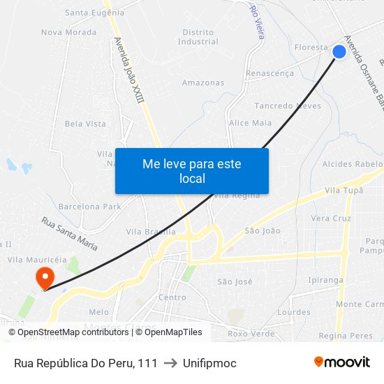 Rua República Do Peru, 111 to Unifipmoc map