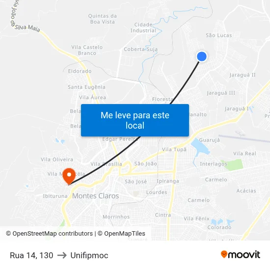 Rua 14, 130 to Unifipmoc map