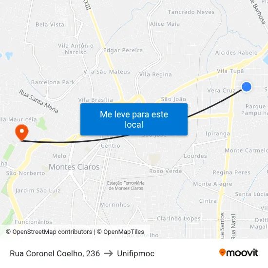 Rua Coronel Coelho, 236 to Unifipmoc map