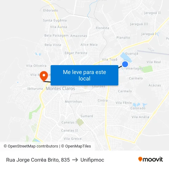 Rua Jorge Corrêa Brito, 835 to Unifipmoc map
