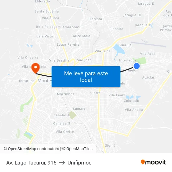 Av. Lago Tucuruí, 915 to Unifipmoc map