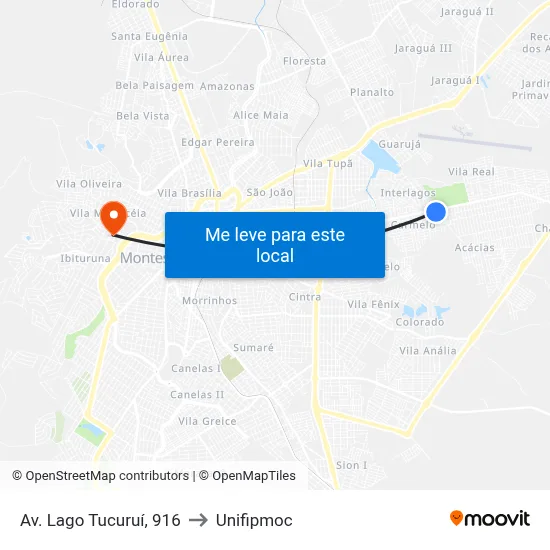 Av. Lago Tucuruí, 916 to Unifipmoc map