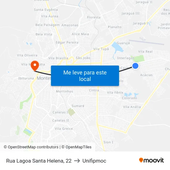 Rua Lagoa Santa Helena, 22 to Unifipmoc map