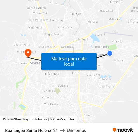 Rua Lagoa Santa Helena, 21 to Unifipmoc map