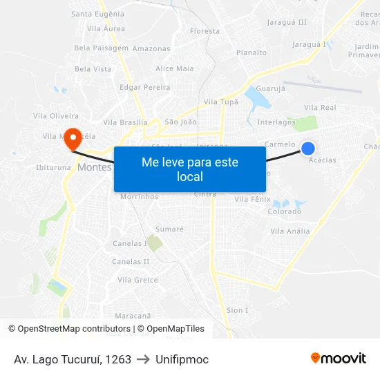 Av. Lago Tucuruí, 1263 to Unifipmoc map