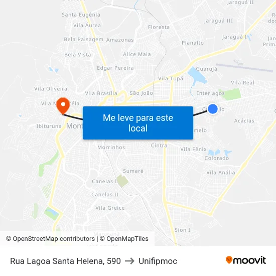 Rua Lagoa Santa Helena, 590 to Unifipmoc map