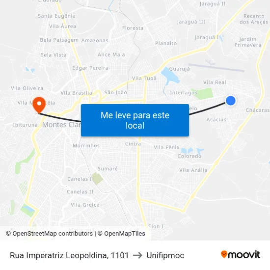 Rua Imperatriz Leopoldina, 1101 to Unifipmoc map