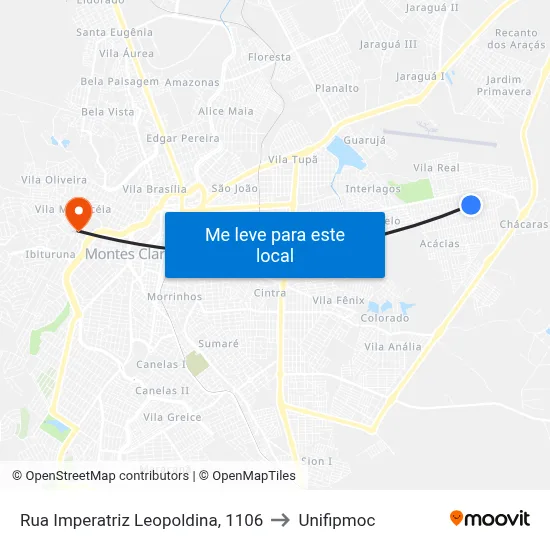 Rua Imperatriz Leopoldina, 1106 to Unifipmoc map