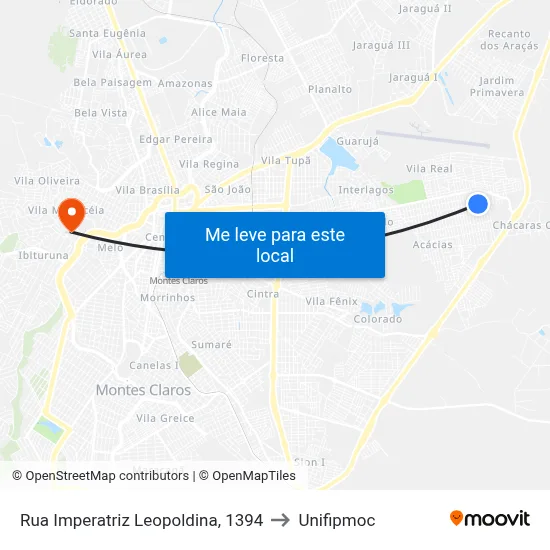 Rua Imperatriz Leopoldina, 1394 to Unifipmoc map
