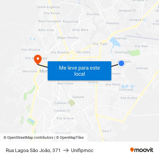 Rua Lagoa São João, 371 to Unifipmoc map