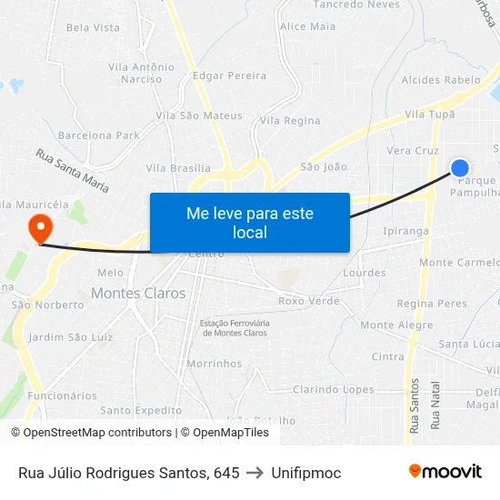 Rua Júlio Rodrigues Santos, 645 to Unifipmoc map