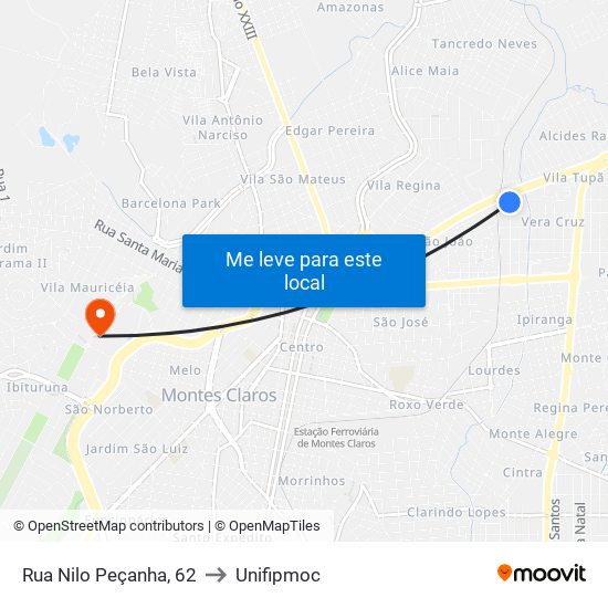 Rua Nilo Peçanha, 62 to Unifipmoc map