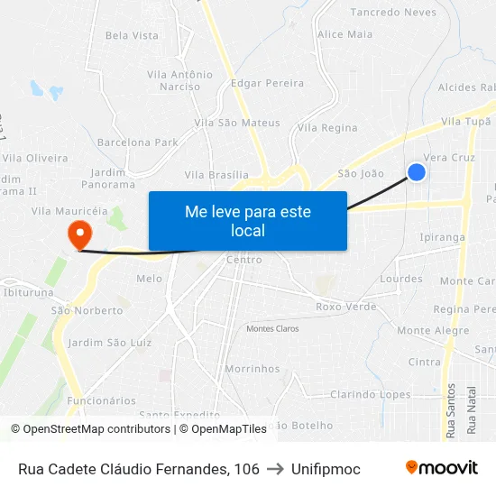 Rua Cadete Cláudio Fernandes, 106 to Unifipmoc map