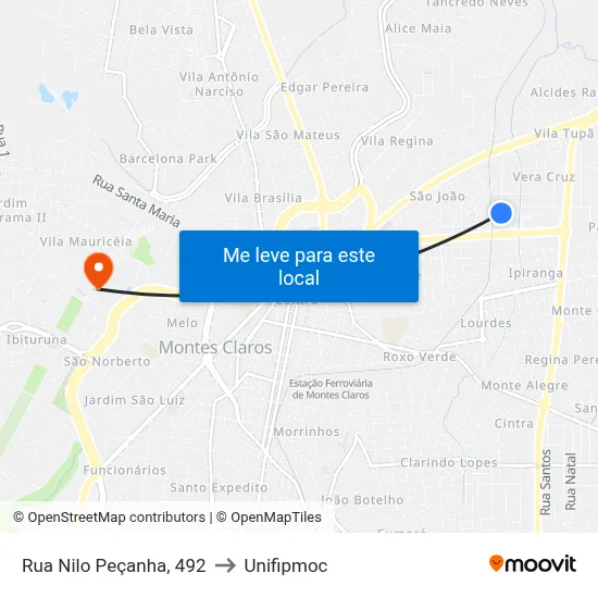 Rua Nilo Peçanha, 492 to Unifipmoc map
