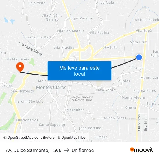 Av. Dulce Sarmento, 1596 to Unifipmoc map