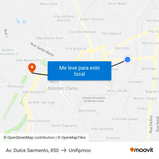 Av. Dulce Sarmento, 850 to Unifipmoc map