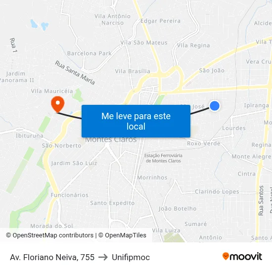 Av. Floriano Neiva, 755 to Unifipmoc map