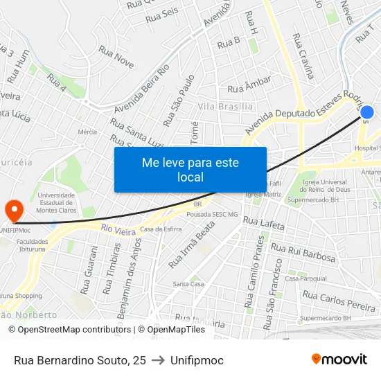 Rua Bernardino Souto, 25 to Unifipmoc map
