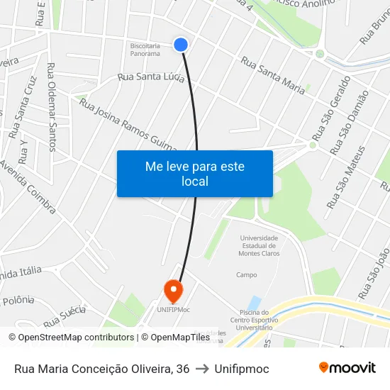 Rua Maria Conceição Oliveira, 36 to Unifipmoc map