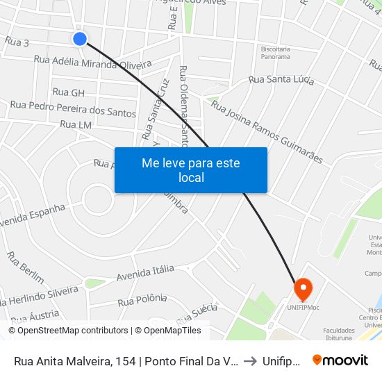 Rua Anita Malveira, 154 | Ponto Final Da Vila Oliveira to Unifipmoc map