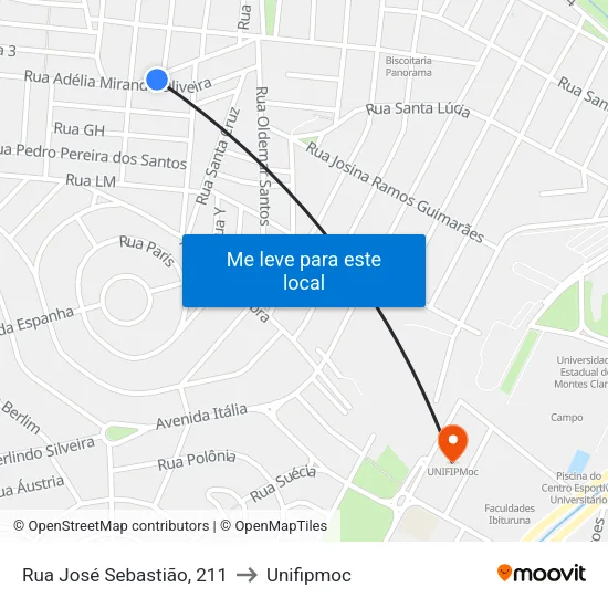 Rua José Sebastião, 211 to Unifipmoc map