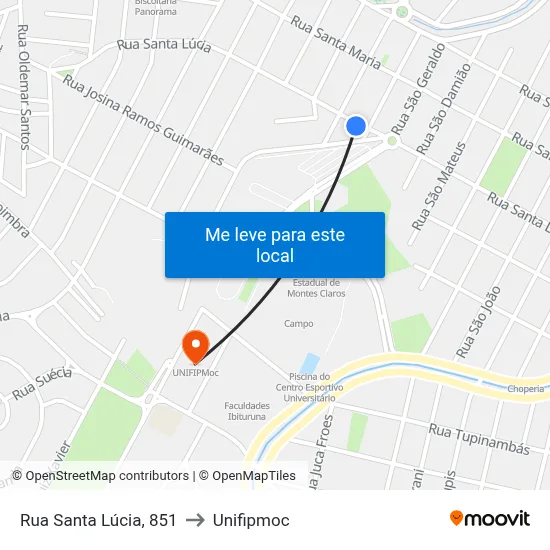 Rua Santa Lúcia, 851 to Unifipmoc map
