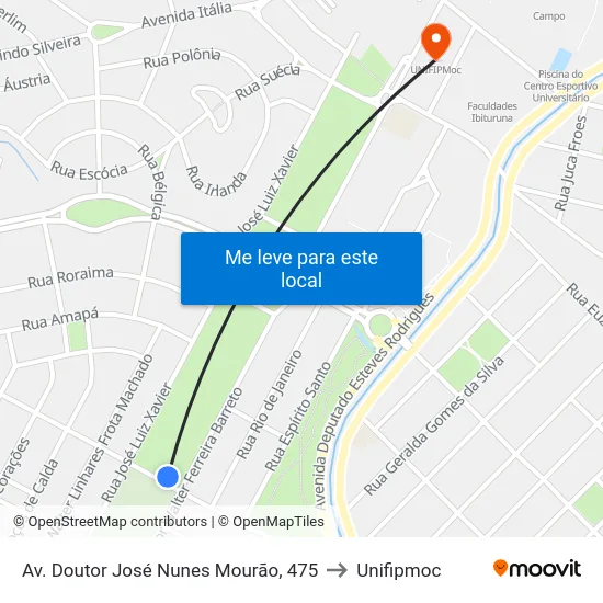 Av. Doutor José Nunes Mourão, 475 to Unifipmoc map