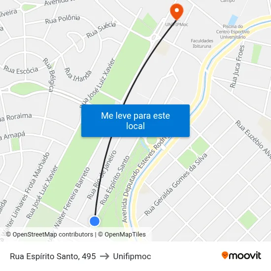 Rua Espírito Santo, 495 to Unifipmoc map