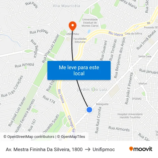 Av. Mestra Fininha Da Silveira, 1800 to Unifipmoc map