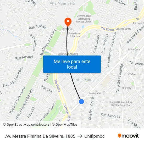Av. Mestra Fininha Da Silveira, 1885 to Unifipmoc map