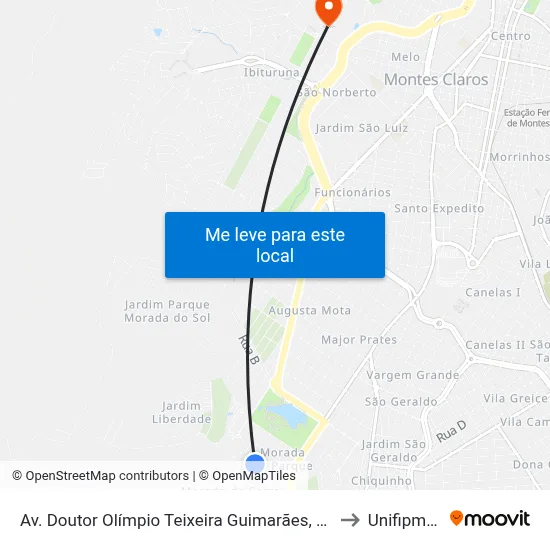 Av. Doutor Olímpio Teixeira Guimarães, 292 to Unifipmoc map