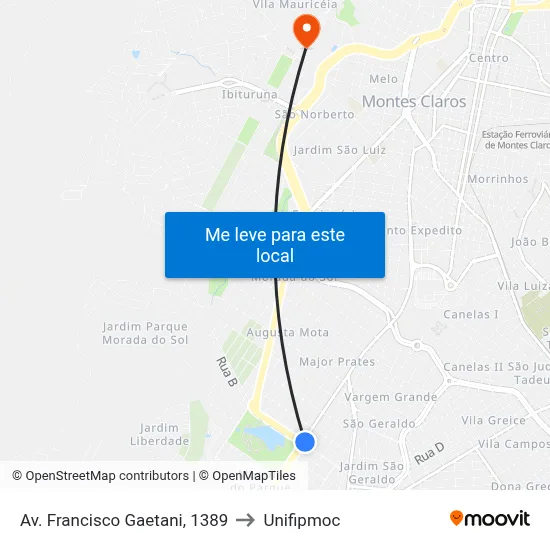 Av. Francisco Gaetani, 1389 to Unifipmoc map