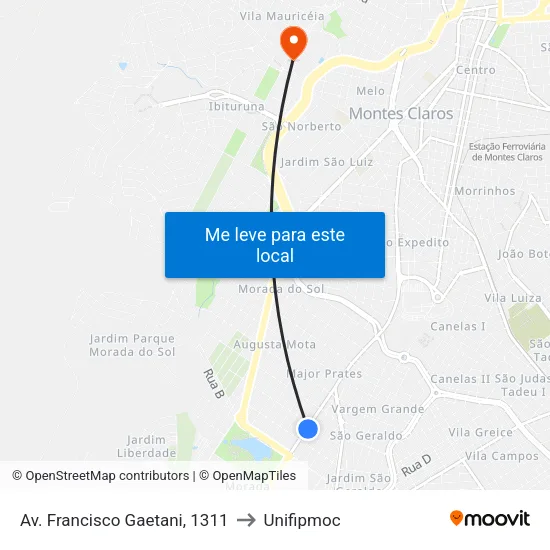 Av. Francisco Gaetani, 1311 to Unifipmoc map