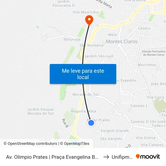 Av. Olímpio Prates | Praça Evangelina Batista to Unifipmoc map