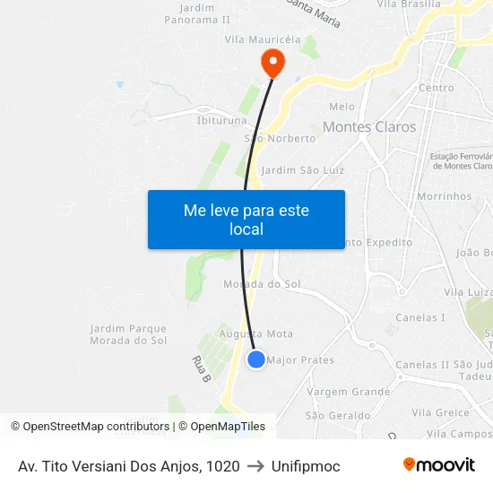 Av. Tito Versiani Dos Anjos, 1020 to Unifipmoc map